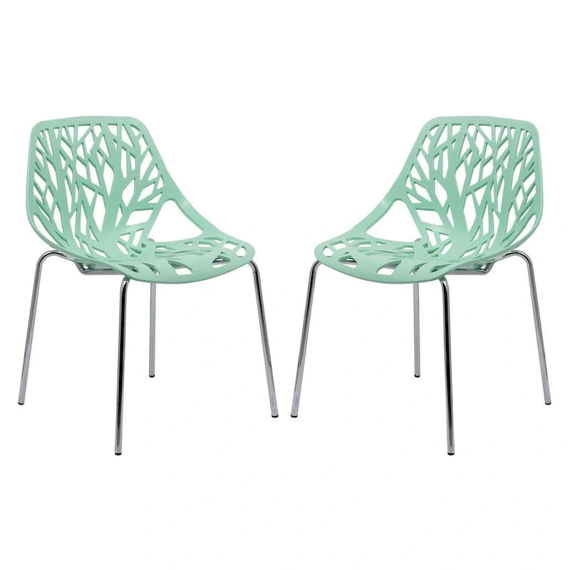 Asbury Stackable Dining Chair with Chrome Legs (Set of 2) Modern Cut-Out Design Backrest Side Chair