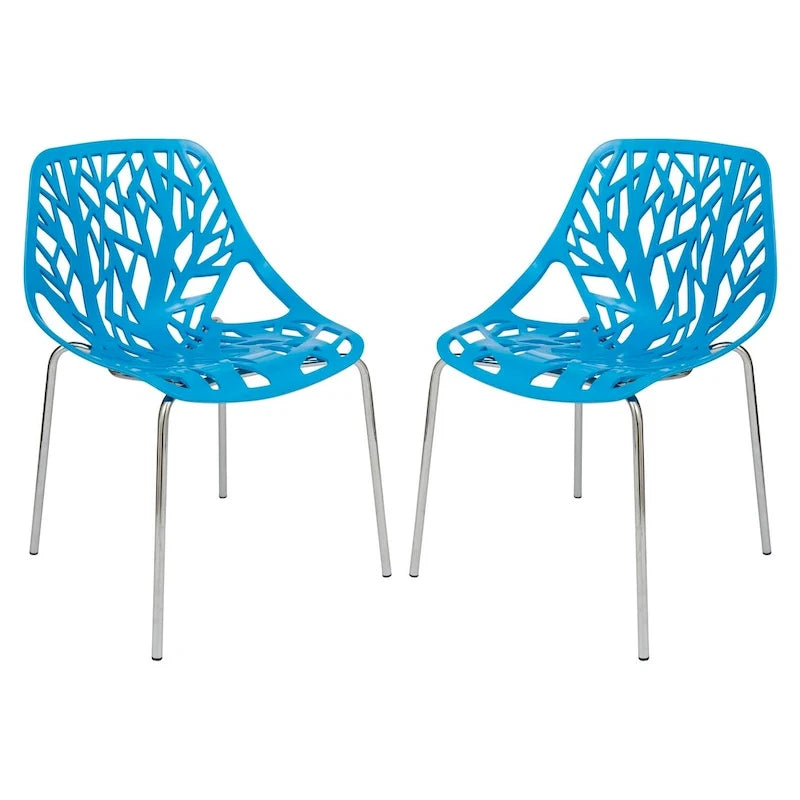 Asbury Stackable Dining Chair with Chrome Legs (Set of 2) Modern Cut-Out Design Backrest Side Chair