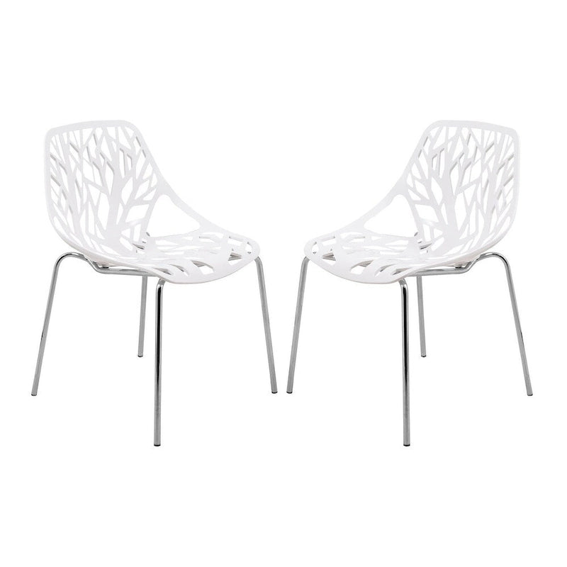 Asbury Stackable Dining Chair with Chrome Legs (Set of 2) Modern Cut-Out Design Backrest Side Chair