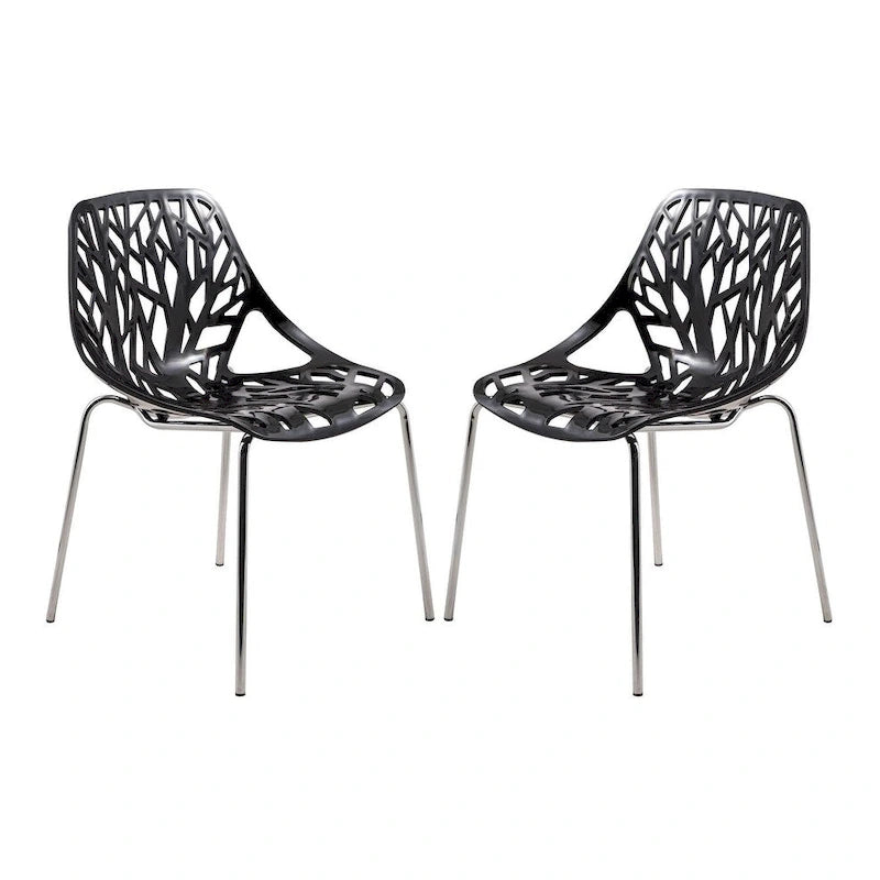 Asbury Stackable Dining Chair with Chrome Legs (Set of 2) Modern Cut-Out Design Backrest Side Chair