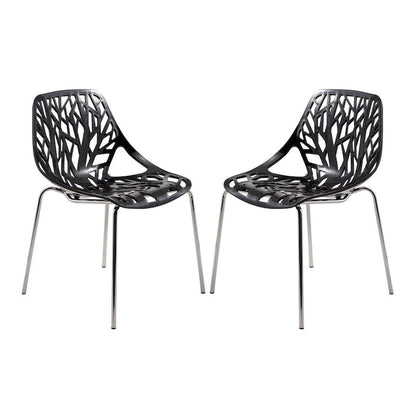 Asbury Stackable Dining Chair with Chrome Legs (Set of 2) Modern Cut-Out Design Backrest Side Chair