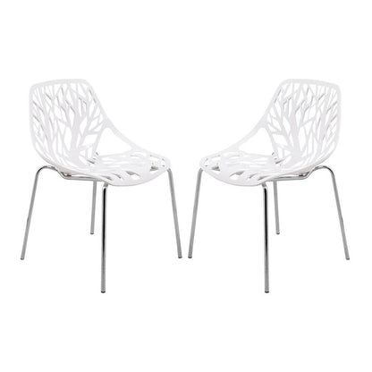 Asbury Stackable Dining Chair with Chrome Legs (Set of 2) Modern Cut-Out Design Backrest Side Chair