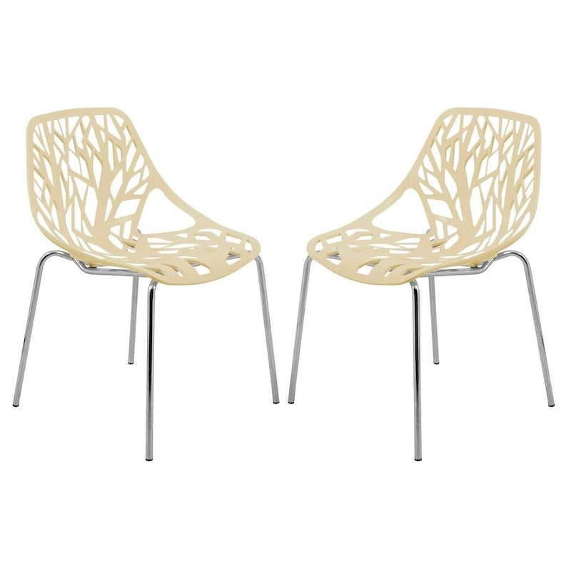 Asbury Stackable Dining Chair with Chrome Legs (Set of 2) Modern Cut-Out Design Backrest Side Chair