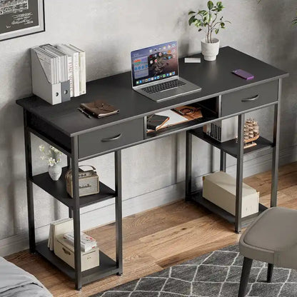 Modern Computer Office Table Desk with Built in Storage shelf and 2 Drawers for Home Office or Study Room