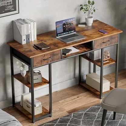 Modern Computer Office Table Desk with Built in Storage shelf and 2 Drawers for Home Office or Study Room