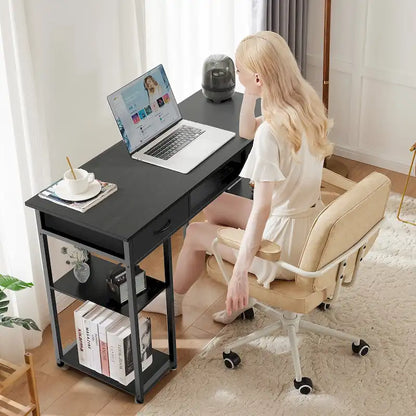 Modern Computer Office Table Desk with Built in Storage shelf and 2 Drawers for Home Office or Study Room