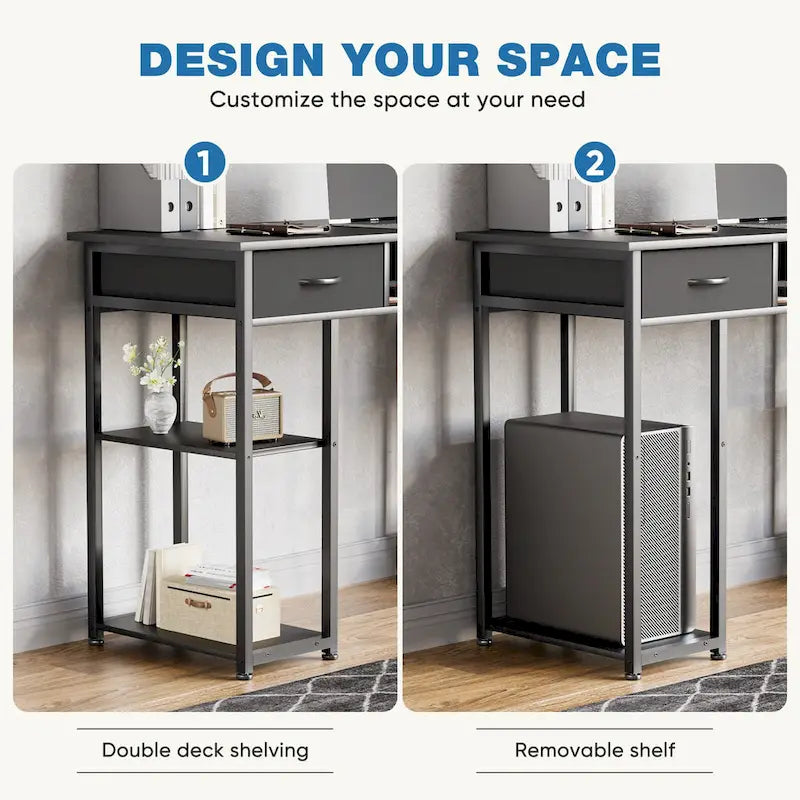Modern Computer Office Table Desk with Built in Storage shelf and 2 Drawers for Home Office or Study Room