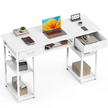 Modern Computer Office Table Desk with Built in Storage shelf and 2 Drawers for Home Office or Study Room