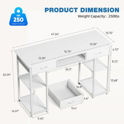 Modern Computer Office Table Desk with Built in Storage shelf and 2 Drawers for Home Office or Study Room