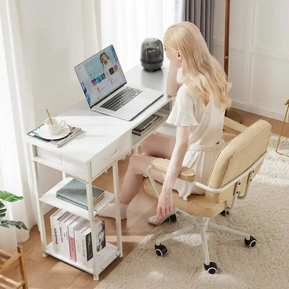 Modern Computer Office Table Desk with Built in Storage shelf and 2 Drawers for Home Office or Study Room