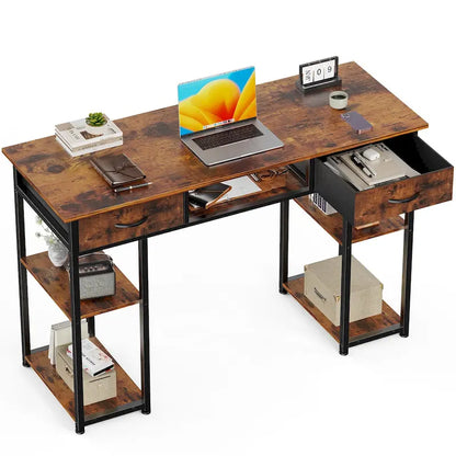 Modern Computer Office Table Desk with Built in Storage shelf and 2 Drawers for Home Office or Study Room