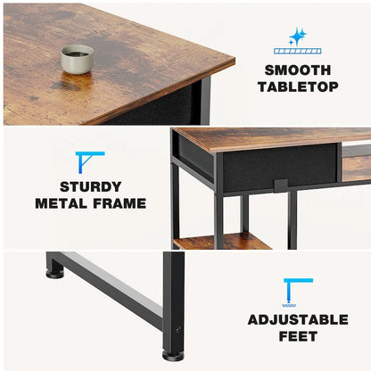 Modern Computer Office Table Desk with Built in Storage shelf and 2 Drawers for Home Office or Study Room