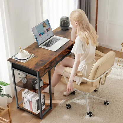 Modern Computer Office Table Desk with Built in Storage shelf and 2 Drawers for Home Office or Study Room
