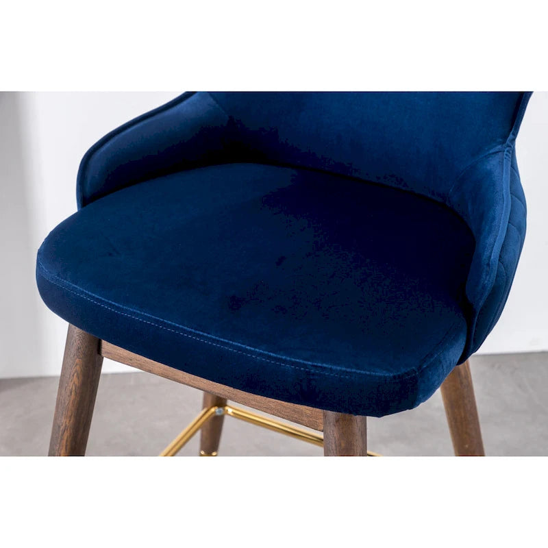 Modern Set of 2 Fabric Bar Stools with Foam-Padded Backrest Seat, Solid Wood Legs, for Kitchen Island Dining Room Living Room