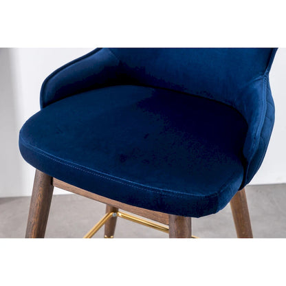 Modern Set of 2 Fabric Bar Stools with Foam-Padded Backrest Seat, Solid Wood Legs, for Kitchen Island Dining Room Living Room