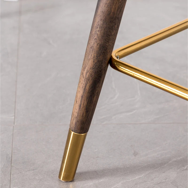 Modern Set of 2 Fabric Bar Stools with Foam-Padded Backrest Seat, Solid Wood Legs, for Kitchen Island Dining Room Living Room