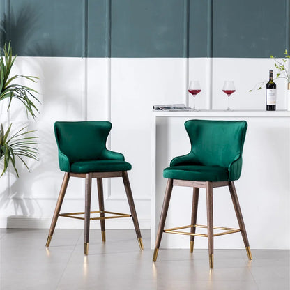 Modern Set of 2 Fabric Bar Stools with Foam-Padded Backrest Seat, Solid Wood Legs, for Kitchen Island Dining Room Living Room