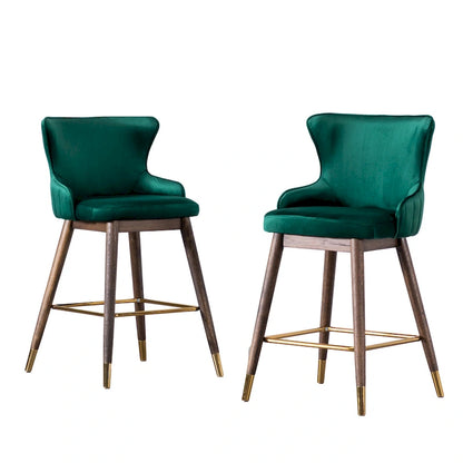 Modern Set of 2 Fabric Bar Stools with Foam-Padded Backrest Seat, Solid Wood Legs, for Kitchen Island Dining Room Living Room
