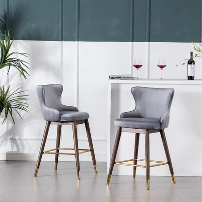 Modern Set of 2 Fabric Bar Stools with Foam-Padded Backrest Seat, Solid Wood Legs, for Kitchen Island Dining Room Living Room