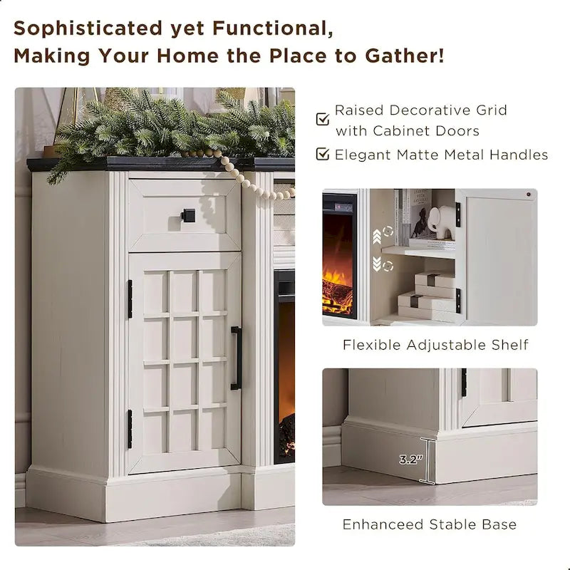 Farmhouse TV Stand with Fireplace for 80 TV, 70 Entertainment Center