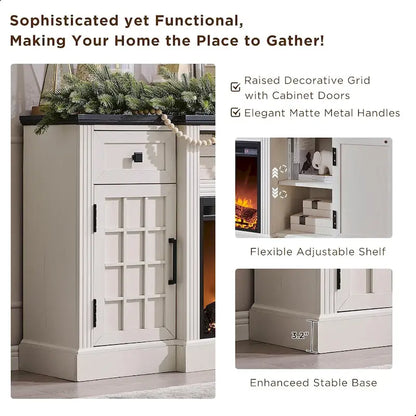 Farmhouse TV Stand with Fireplace for 80 TV, 70 Entertainment Center