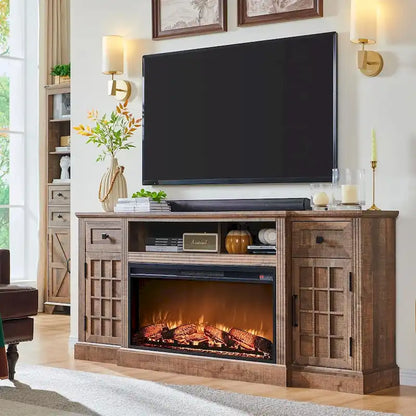 Farmhouse TV Stand with Fireplace for 80 TV, 70 Entertainment Center