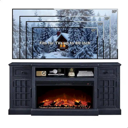 Farmhouse TV Stand with Fireplace for 80 TV, 70 Entertainment Center
