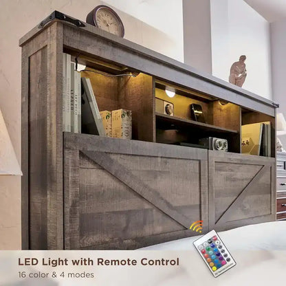 Farmhouse King Size Wood Bed Frame with Storage Headboard and Drawers