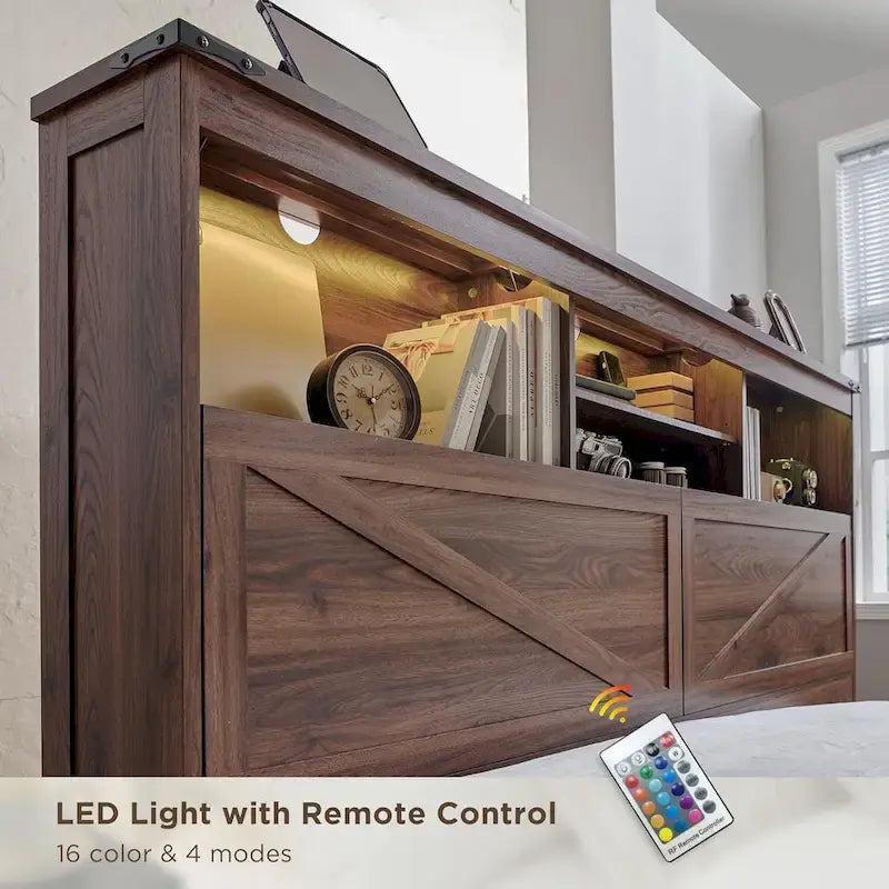 Farmhouse King Size Wood Bed Frame with Storage Headboard and Drawers