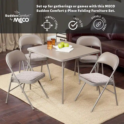 MECO Sudden Comfort 5 Piece 34x34 Card Table and 4 Chairs Folding Furniture Set