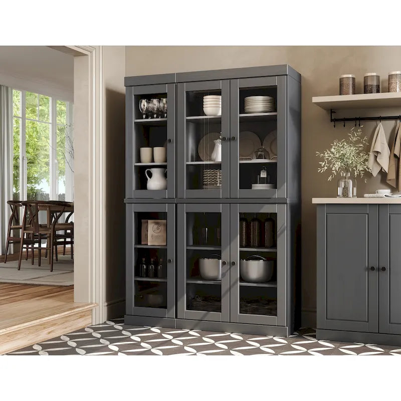 Palace Imports 100% Solid Wood 48.5 Pantry China Cabinet with Clear Glass Doors and Adjustable Shelves