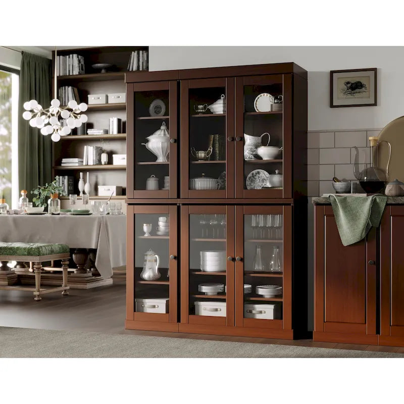 Palace Imports 100% Solid Wood 48.5 Pantry China Cabinet with Clear Glass Doors and Adjustable Shelves