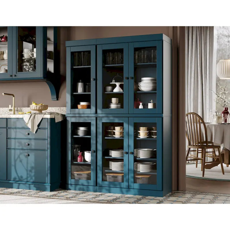 Palace Imports 100% Solid Wood 48.5 Pantry China Cabinet with Clear Glass Doors and Adjustable Shelves