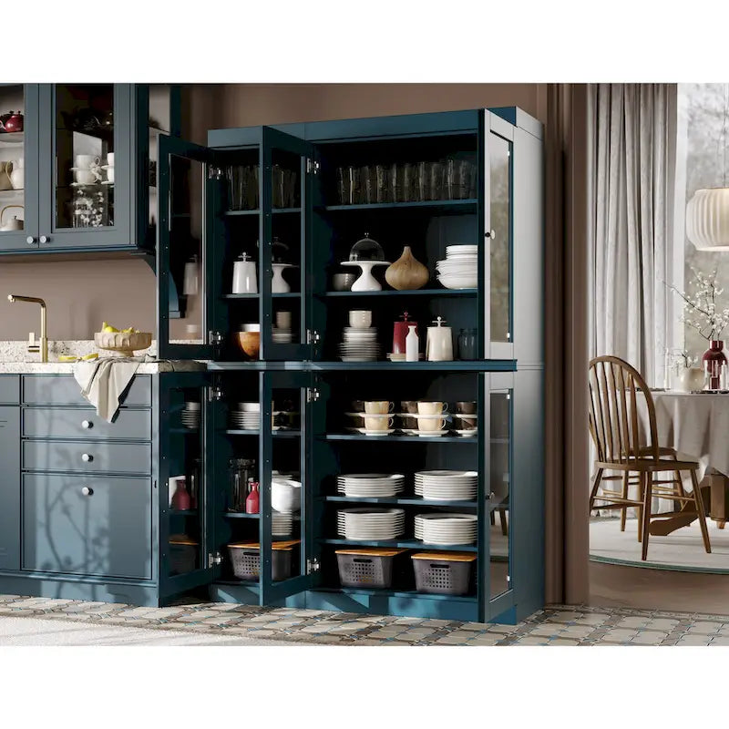 Palace Imports 100% Solid Wood 48.5 Pantry China Cabinet with Clear Glass Doors and Adjustable Shelves