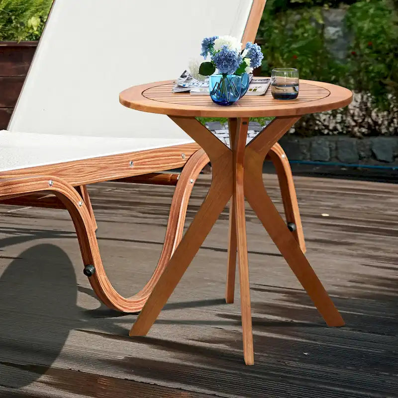 Costway 27 Outdoor Round Table Solid Wood Coffee Side Bistro Table - See Description