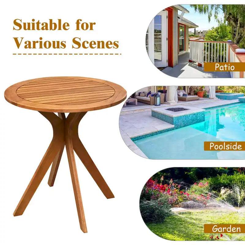 Costway 27 Outdoor Round Table Solid Wood Coffee Side Bistro Table - See Description