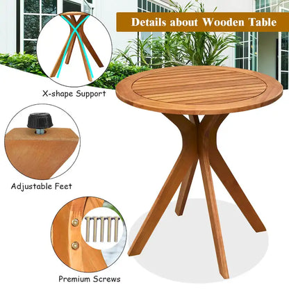 Costway 27 Outdoor Round Table Solid Wood Coffee Side Bistro Table - See Description