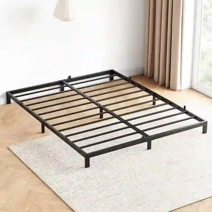 Bed Frame No Box Spring Needed, Heavy Duty Queen Platform Metal Bed Frame with Metal Slats
