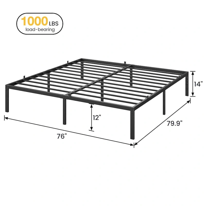Bed Frame No Box Spring Needed, Heavy Duty Queen Platform Metal Bed Frame with Metal Slats