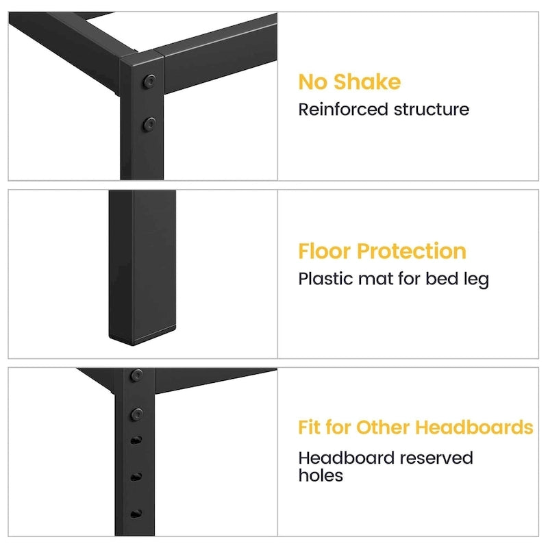 Bed Frame No Box Spring Needed, Heavy Duty Queen Platform Metal Bed Frame with Metal Slats