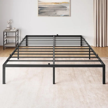 Bed Frame No Box Spring Needed, Heavy Duty Queen Platform Metal Bed Frame with Metal Slats