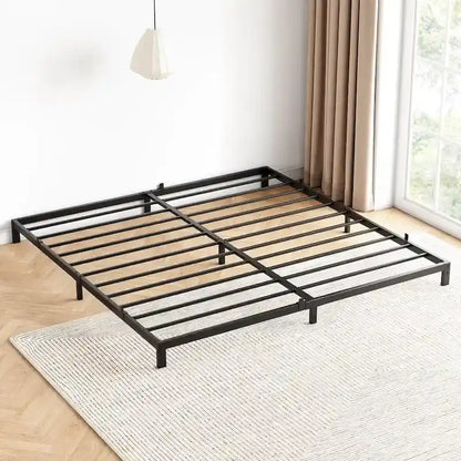 Bed Frame No Box Spring Needed, Heavy Duty Queen Platform Metal Bed Frame with Metal Slats