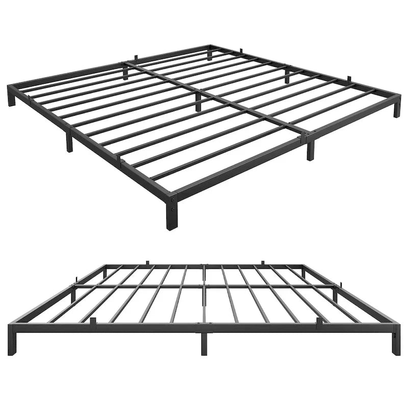 Bed Frame No Box Spring Needed, Heavy Duty Queen Platform Metal Bed Frame with Metal Slats