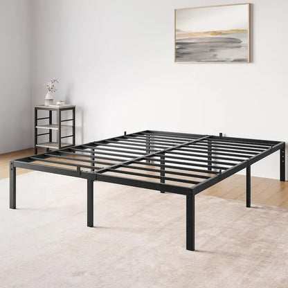 Bed Frame No Box Spring Needed, Heavy Duty Queen Platform Metal Bed Frame with Metal Slats