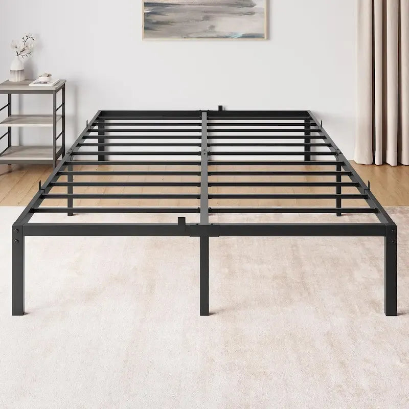 Bed Frame No Box Spring Needed, Heavy Duty Queen Platform Metal Bed Frame with Metal Slats
