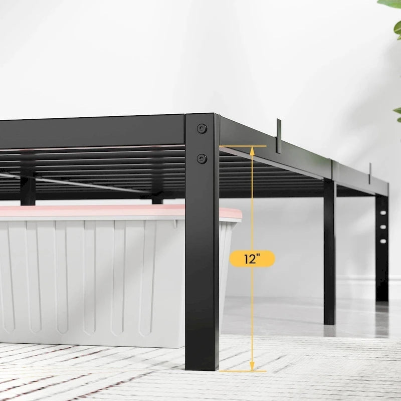 Bed Frame No Box Spring Needed, Heavy Duty Queen Platform Metal Bed Frame with Metal Slats