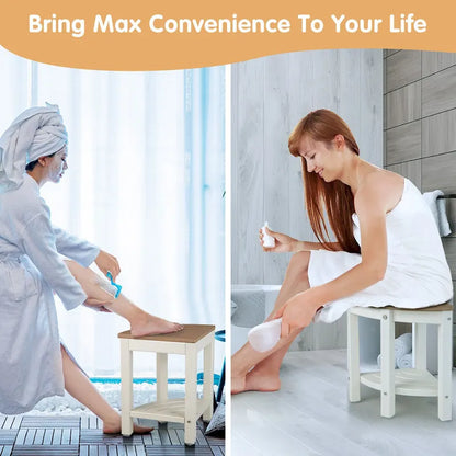 Gymax 2-Tier Corner Shower Bench Stool Waterproof Bathroom Stool Heavy