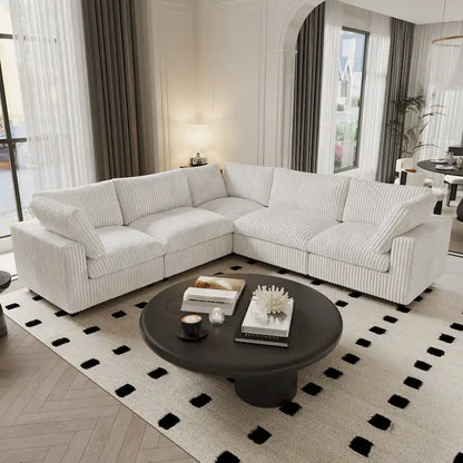 Modular Sectional Couch, Convertible V Shaped Sofa for Living Room, Deep Seat Cloud Sectional Couch, 5 Seat Comfy Modular Sofa