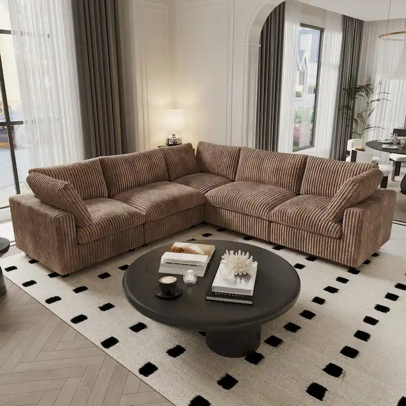 Modular Sectional Couch, Convertible V Shaped Sofa for Living Room, Deep Seat Cloud Sectional Couch, 5 Seat Comfy Modular Sofa