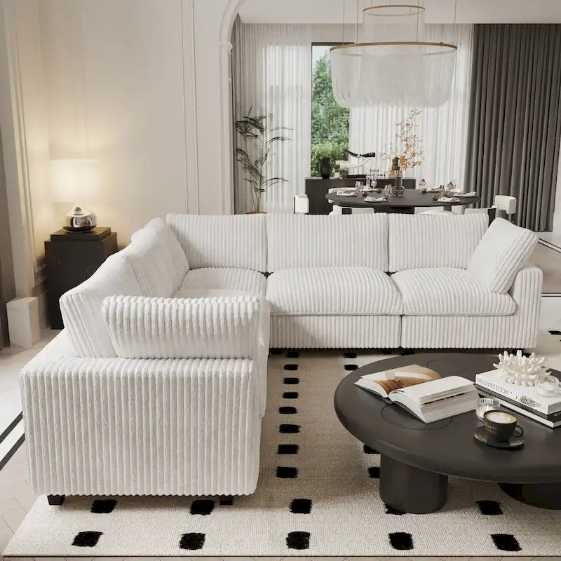 Modular Sectional Couch, Convertible V Shaped Sofa for Living Room, Deep Seat Cloud Sectional Couch, 5 Seat Comfy Modular Sofa